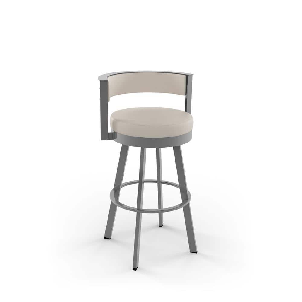 Amisco Browser 30 In. Swivel Bar Stool - Cream Faux Leather / Metallic Grey Metal