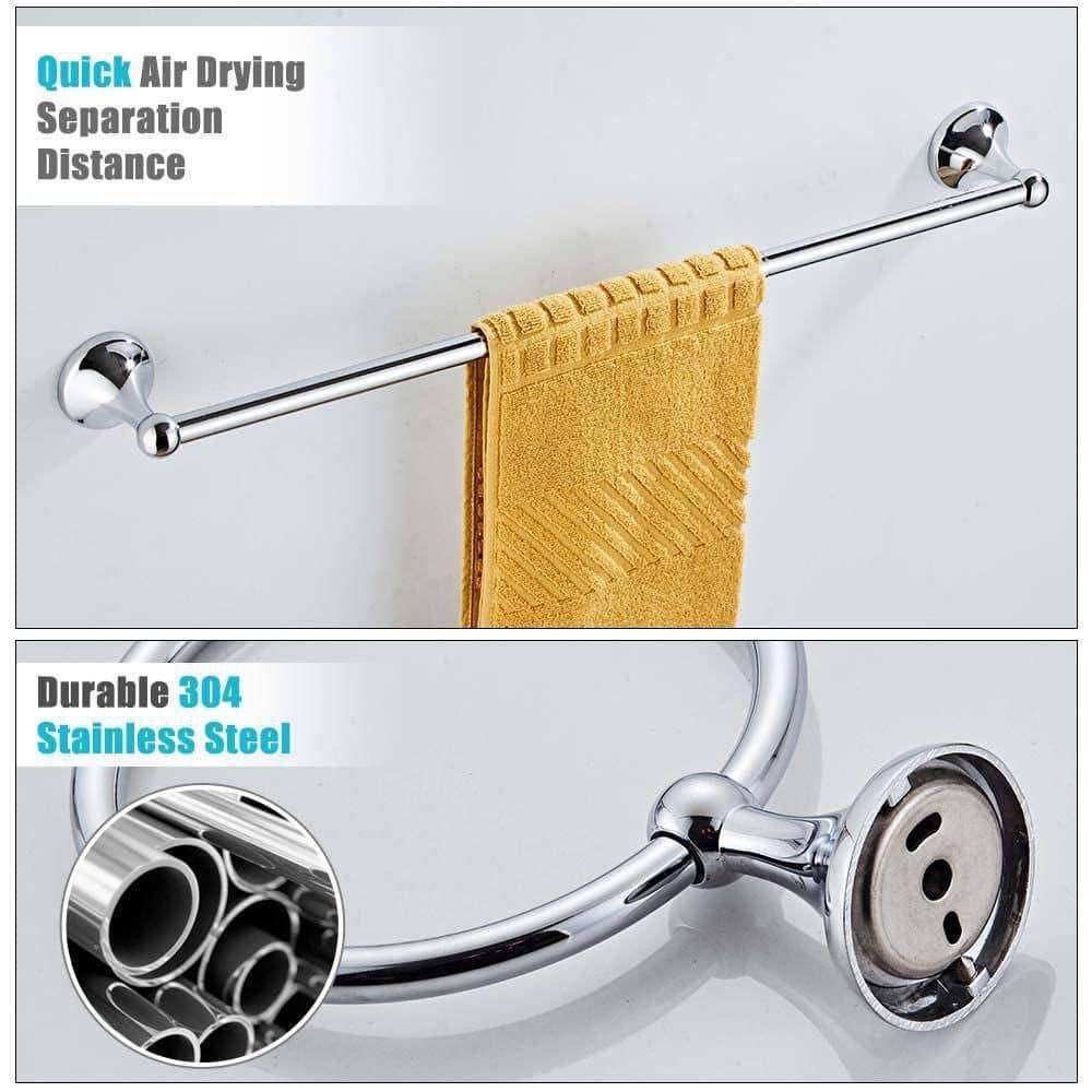 4 Piece Bathroom Accessory Set(Adjustable Towel Bar, Towel Ring, Toilet Paper Holder,Towel Hook), Wall Mounted Bathroom Hardware Accessories Set,Chrome