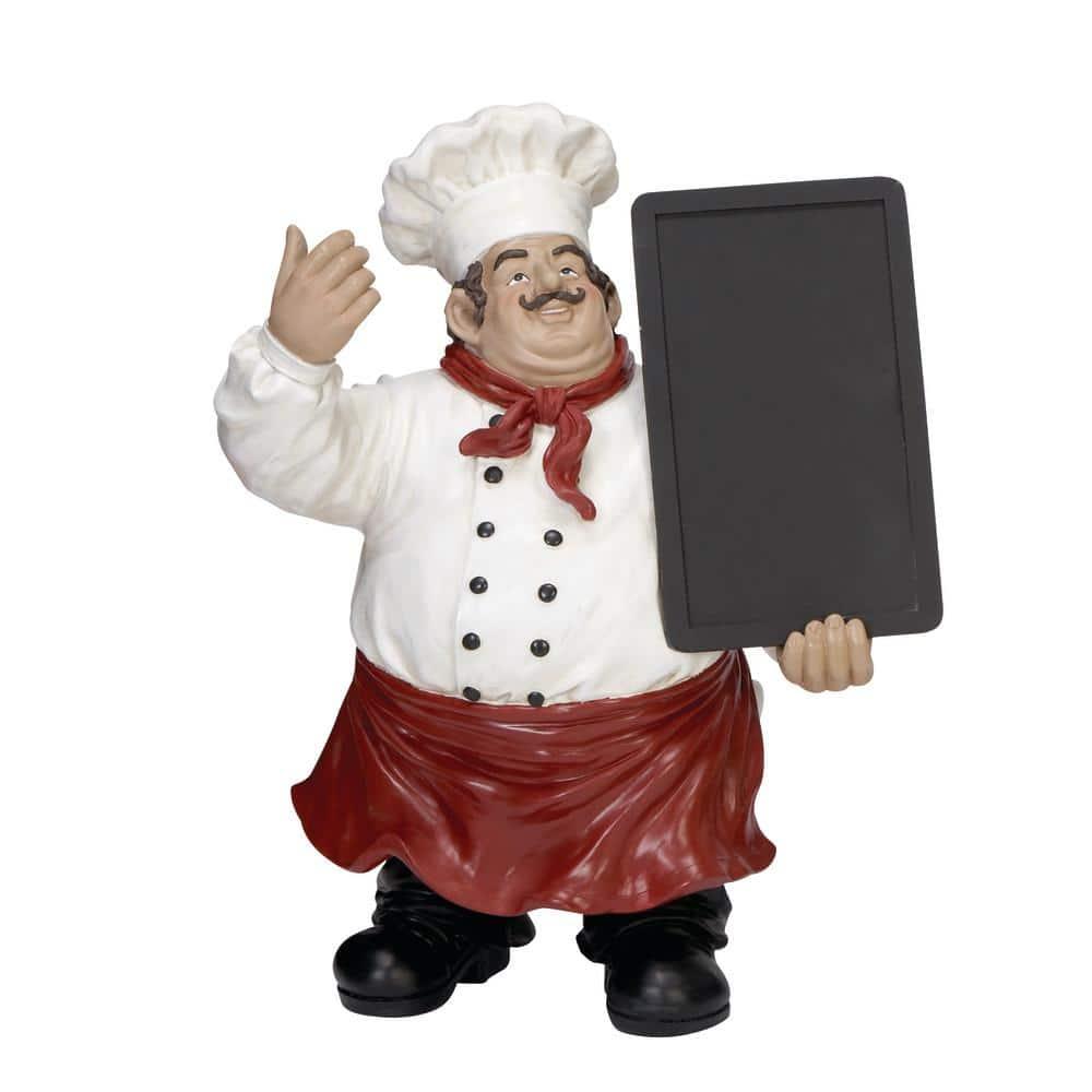 15" x 19" Multi Colored Polystone Chef Sculpture with Chalkboard, by DecMode