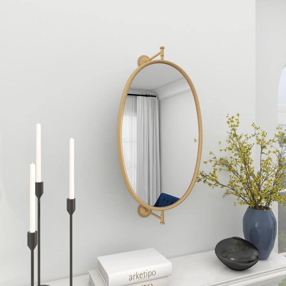 DecMode 15" x 29" Gold Oval Shaped Wall Mirror