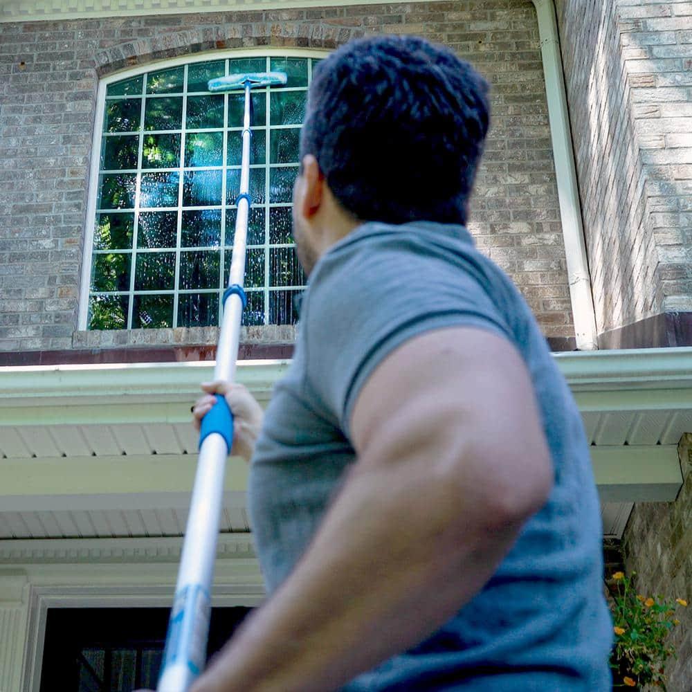 24 ft Silver Aluminum Telescoping Cleaning Pole with Quick-Flip Clamps