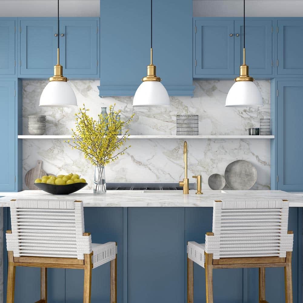 Henn&Hart 12" White/Brass Metal Pendant