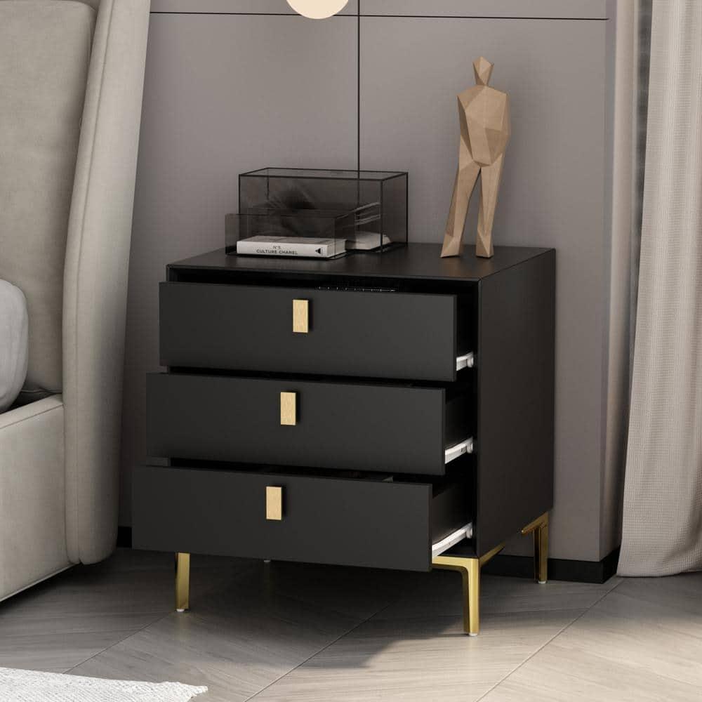 FUFU&GAGA Black Nightstand Sideboard Table 3-drawer