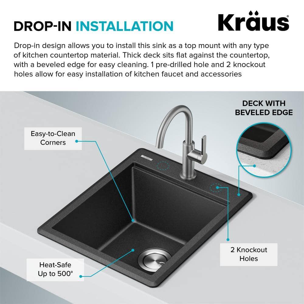 KRAUS Bellucci 28” Granite Workstation Drop In Top Mount Single Bowl Kitchen Sink with Accessories