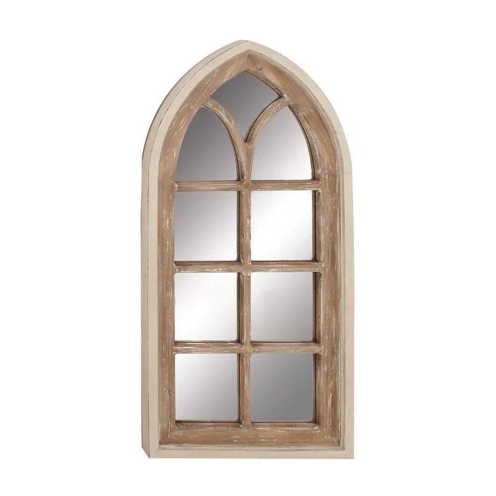 DecMode 26" x 35" Brown Arched Distressed Window Pane Wall Mirror