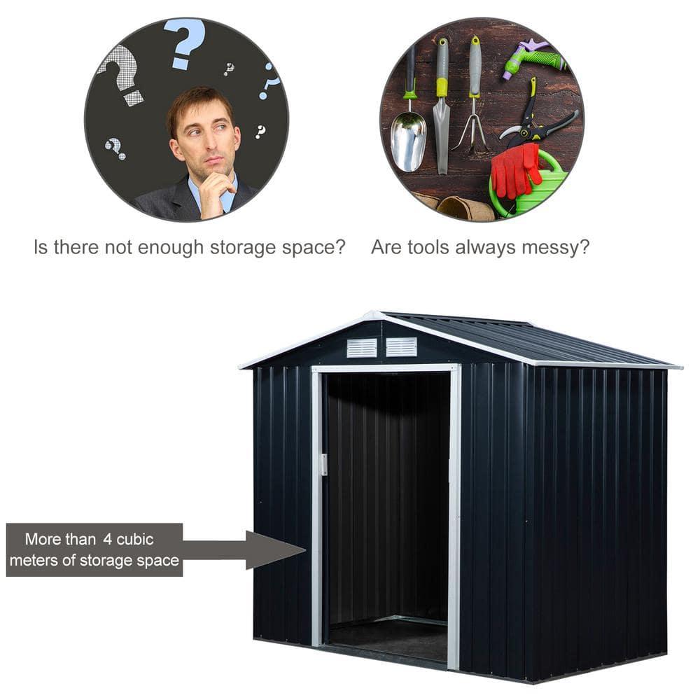 Outsunny 7' x 4' Metal Storage Shed Organizer, Garden Tool House with 4 Vents and 2 Sliding Doors for Backyard, Patio, Garage, Lawn, Dark Gray