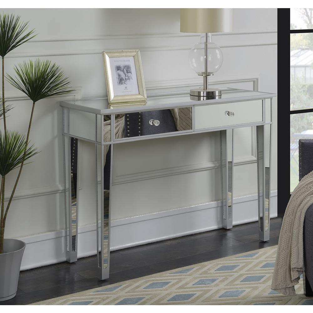 Convenience Concepts Gold Coast 30" Tall Mirrored 2 Drawer Desk/Console, Silver/Mirror, All Ages