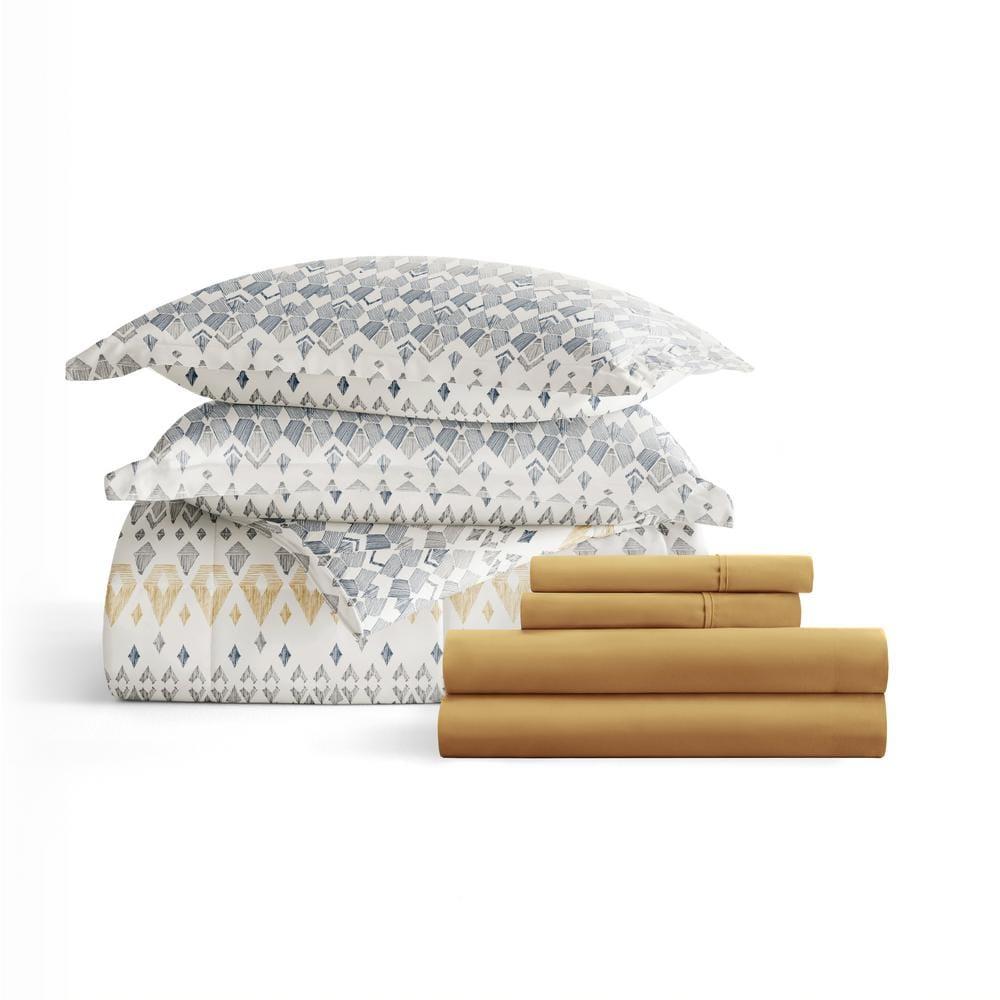 California King Gray and Yellow Microfiber Bed in a Bag Set