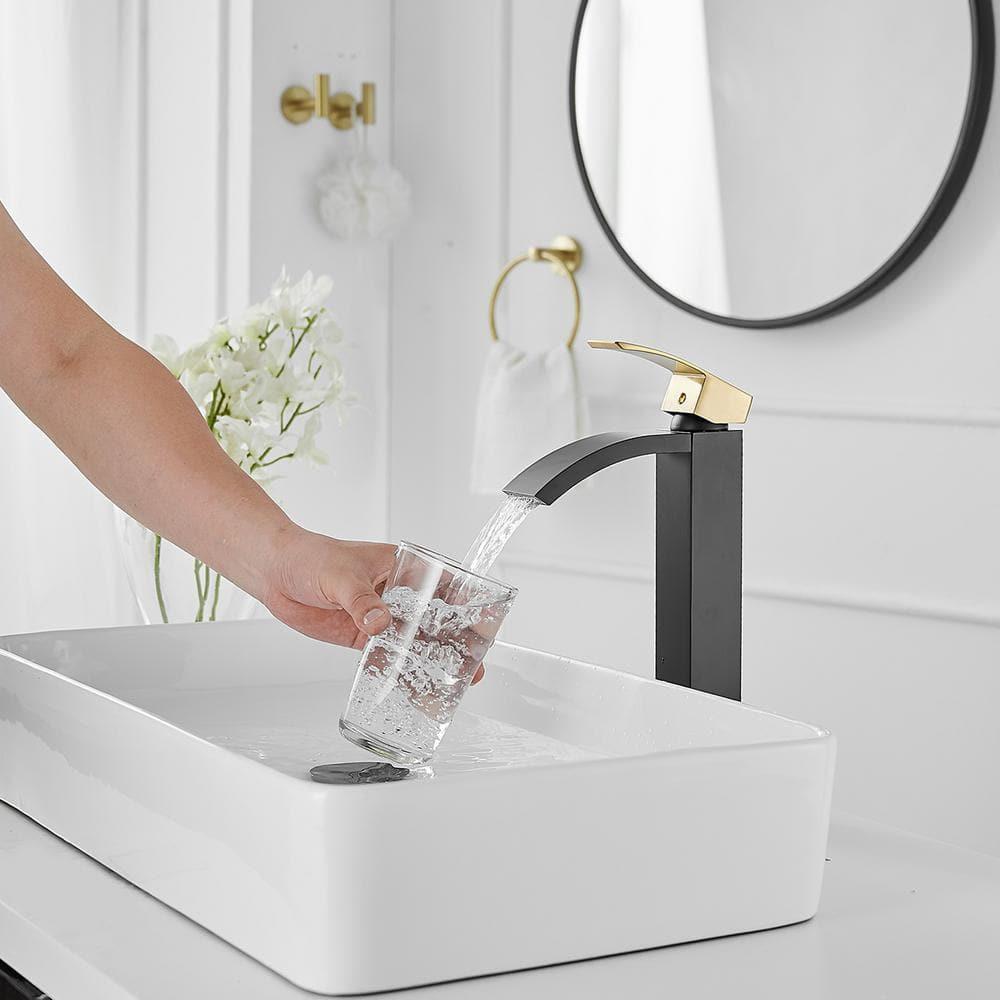 BWE Waterfall Single Hole Single Handle Bath Vessel Sink Faucet With Pop Up Drain Without Overflow