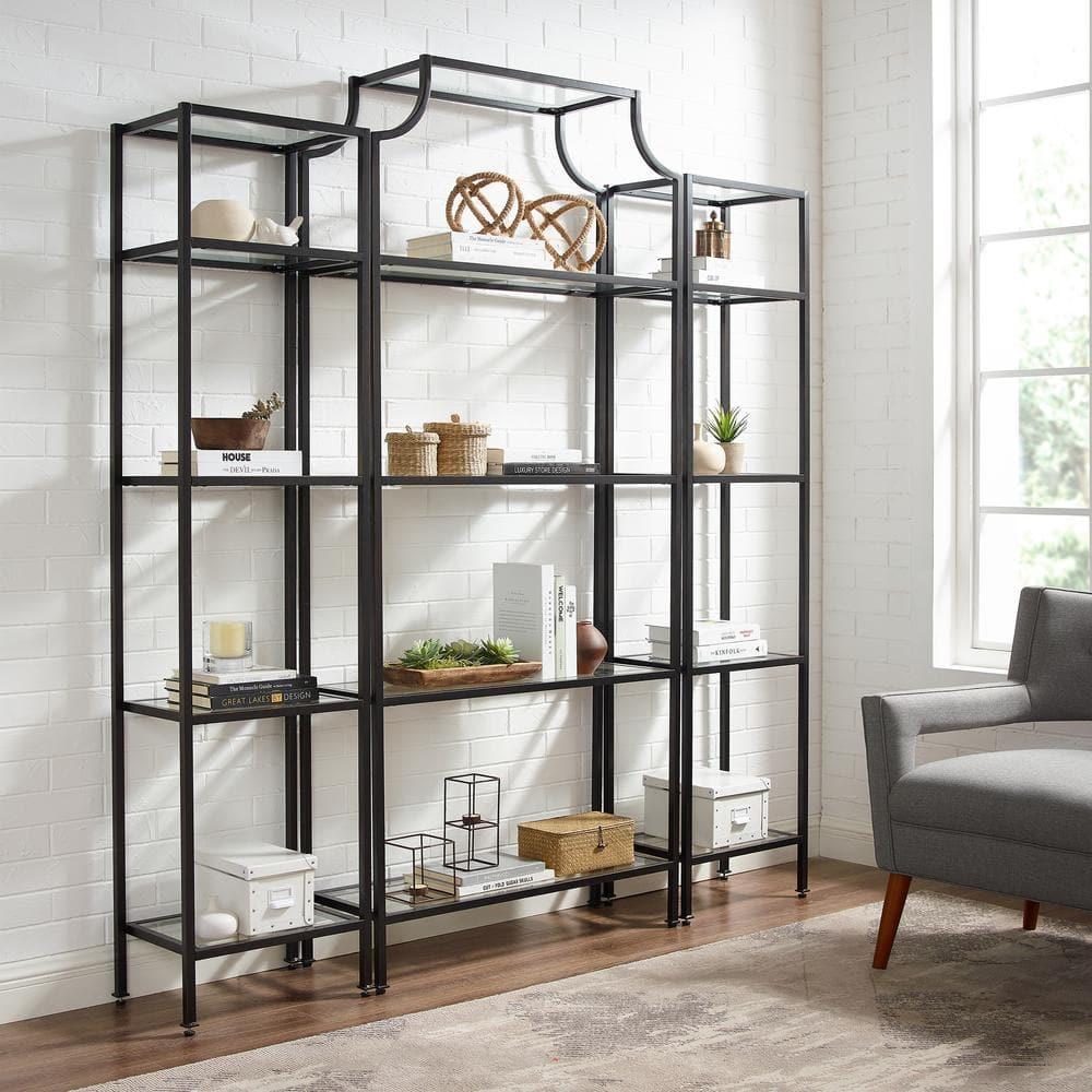 80.5" 3pc Aimee Narrow Etagere Set Oil Rubbed Bronze - Crosley: Tempered Glass Display, Steel Frame, Fixed Shelves