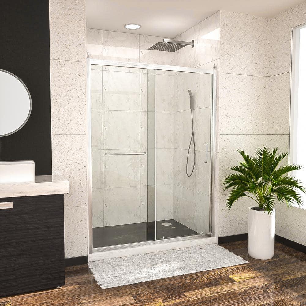 Mocoloo 60" W x 72" H Single Sliding Semi-Frameless Shower Door HMS-MOM-6A21-4-60SS