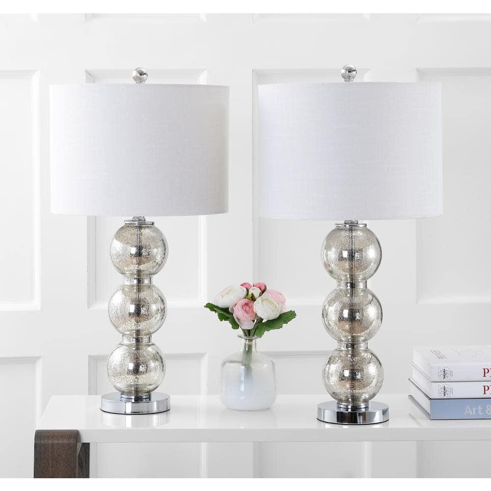 Rosdorf Park Led Table Lamps Set Of 2 - Contemporary Triple Glass Sphere Design, Mercury Silver/Chrome Finish