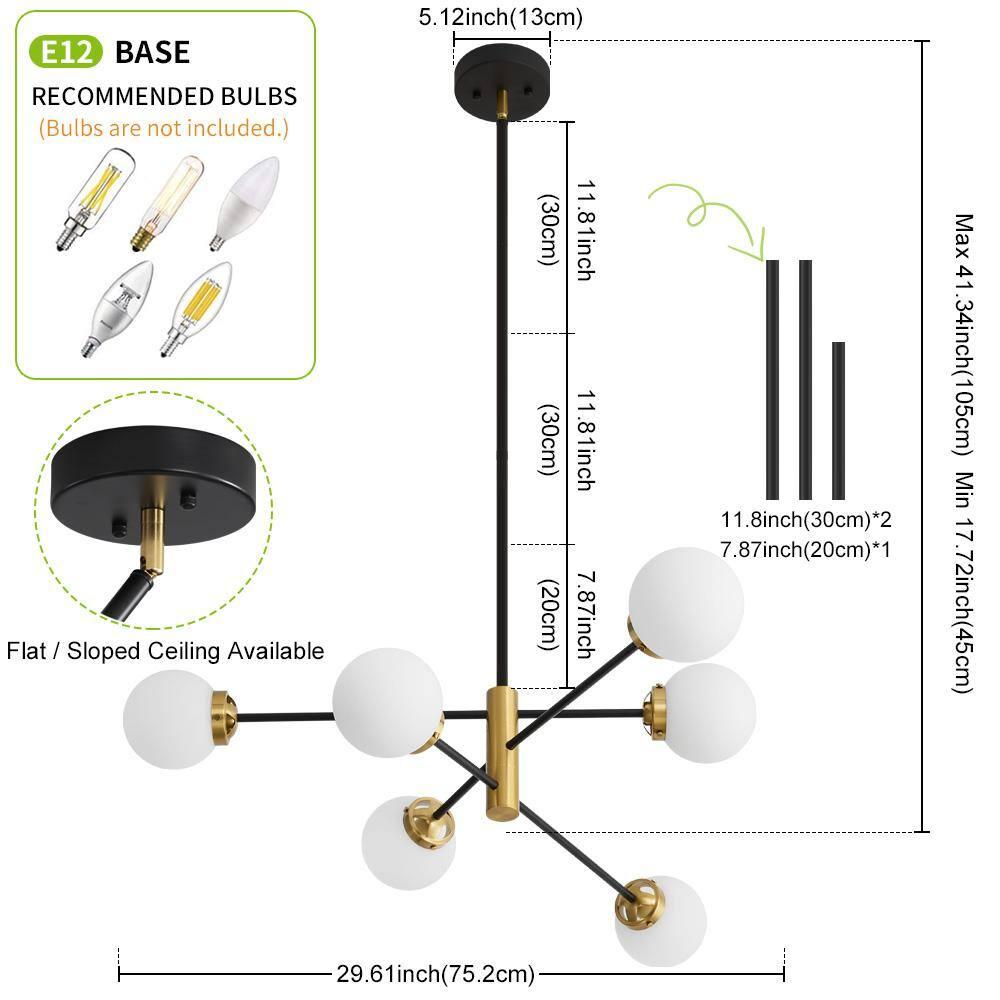 Gold Sputnik Chandelier 4-Light Globe Sputnik Ceiling Light Fixture Mid Century Sputnik Chandeliers with Milk Glass Shade