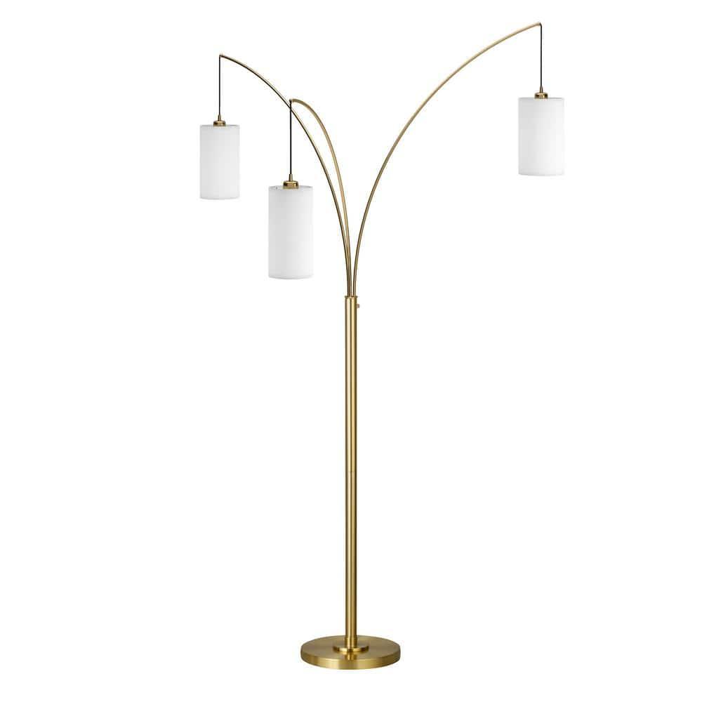 Evelyn&Zoe Aspen 3-Light Torchiere Floor Lamp with Fabric Shade, Brass/White