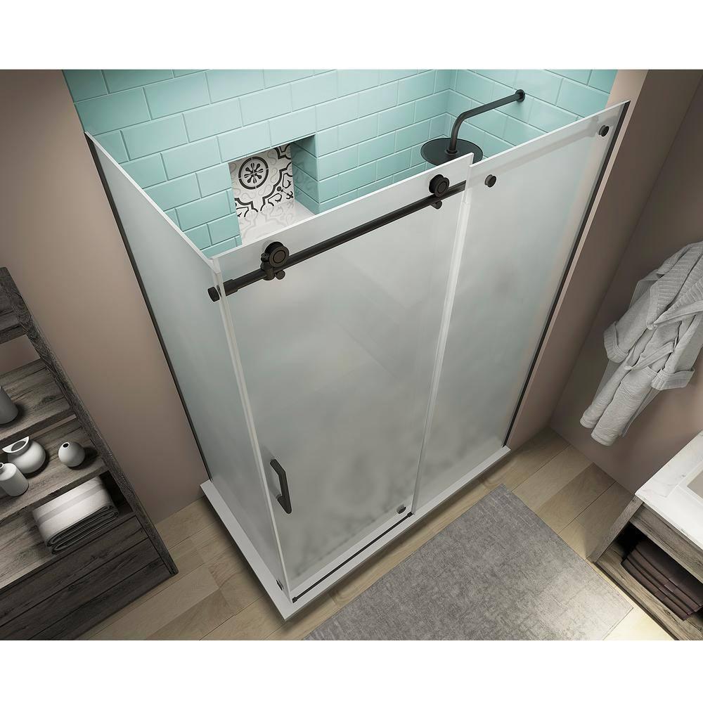 Aston Coraline XL 52" - 56" W x 38" D x 80" H Frameless Rectangle Sliding Shower Enclosure, Frosted Glass SEN984FRUW.UC-MB-563880