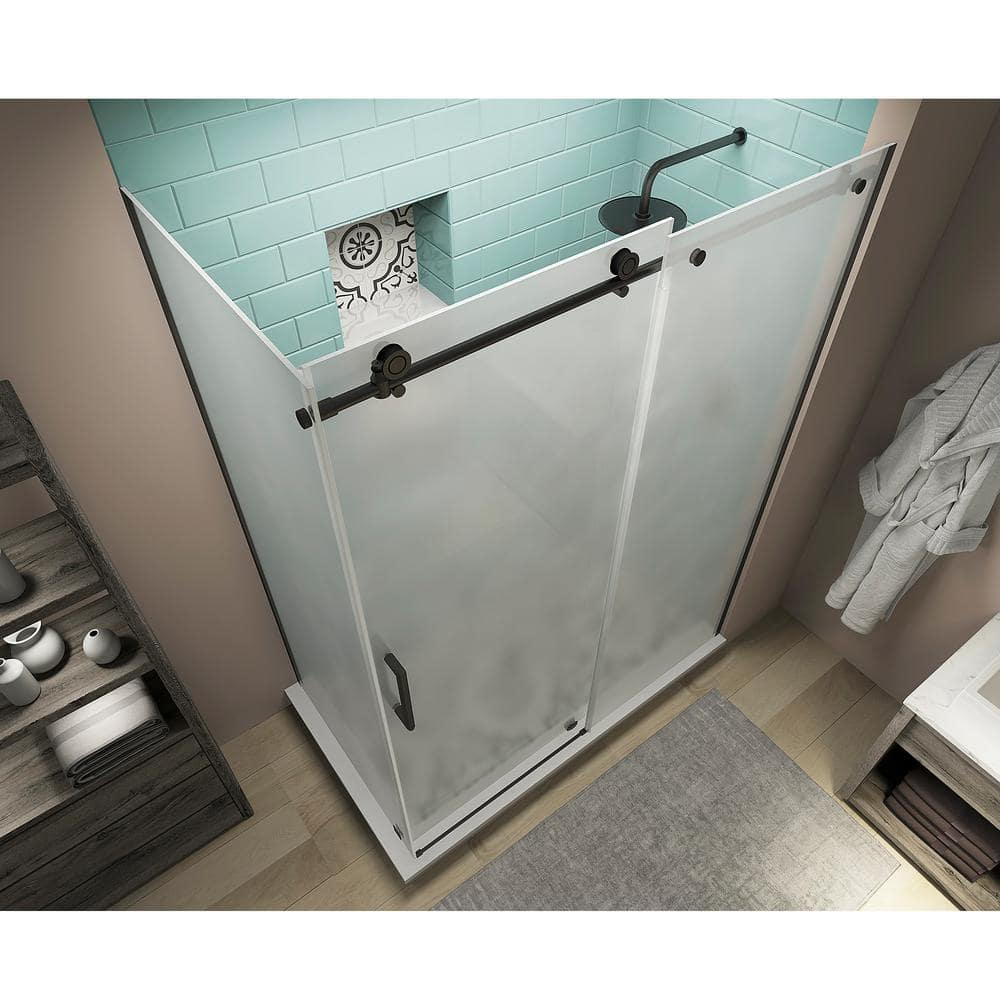 Coraline XL 56" - 60" W x 30" D x 80" H Frameless Rectangle Sliding Shower Enclosure, Frosted Glass