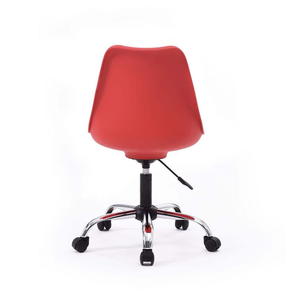 Hodedah Armless Faux Leather Office Chair with Seat Cushion in Red