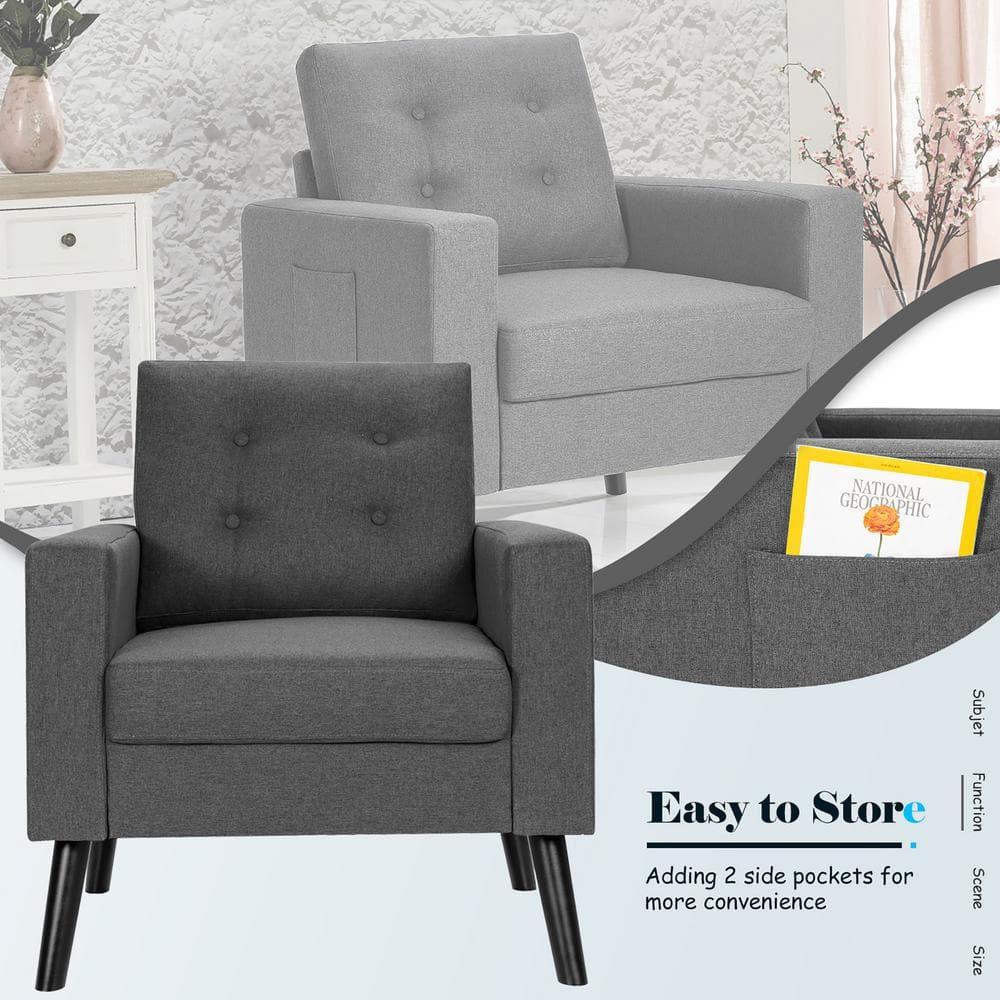 Modern Accent Armchair Upholstered Single Sofa Chair w/ 2-Side Pockets Grey