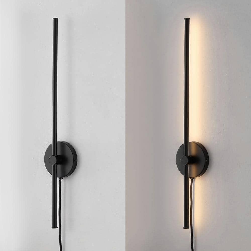 Anton 27.25 in. 1-Light Modern Minimalist Iron Adjustable Bar Integrated LED Plug-In Sconce, Black