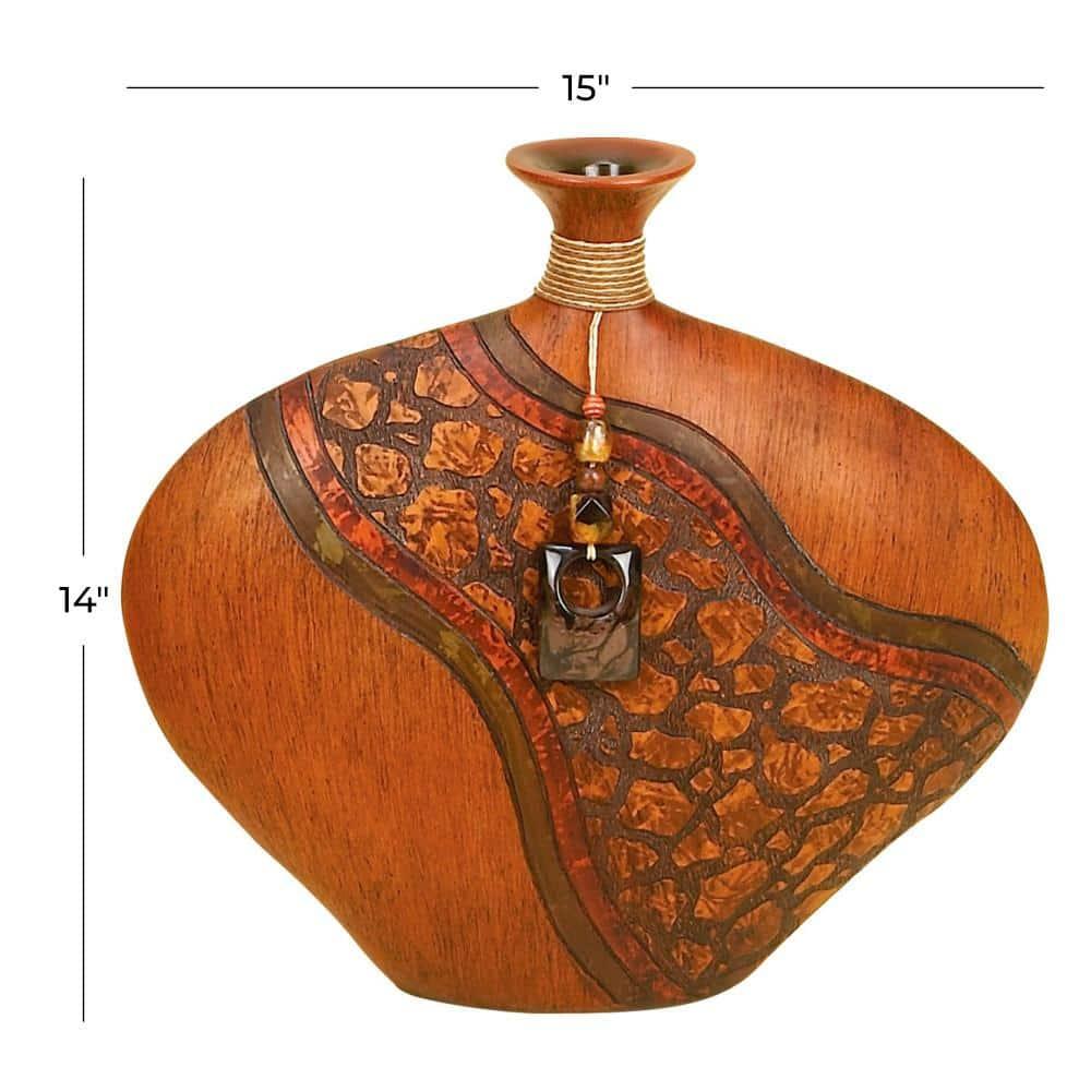 DecMode 14" Brown Polystone Vase with Embossed Details