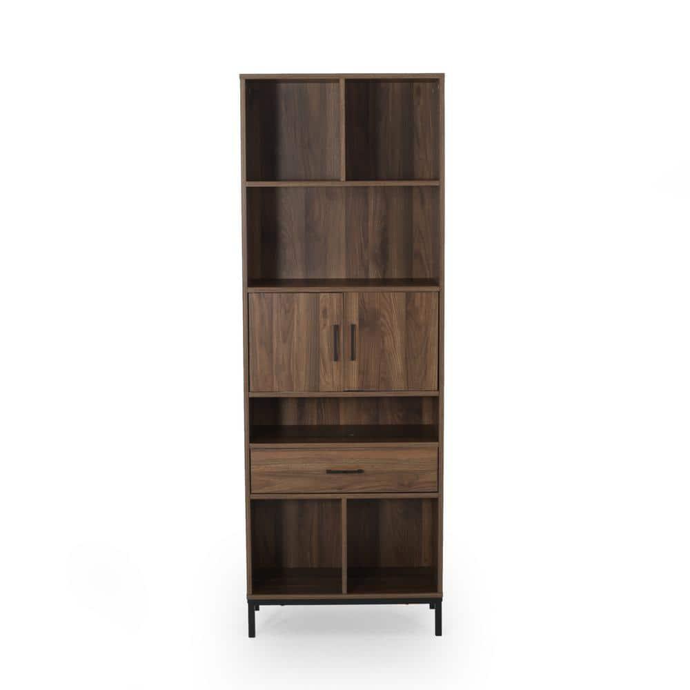 Noble House Briar Contemporary Faux Wood Cube Unit Bookcase, Walnut, Black