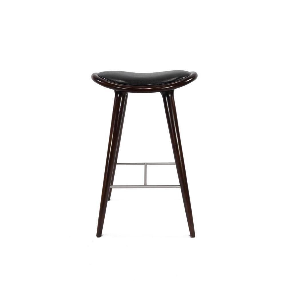 Lucio Oval Backless Wood Barstool Black/Cappuccino - Boraam: Rubberwood Frame, Faux Leather, Metal Footrest