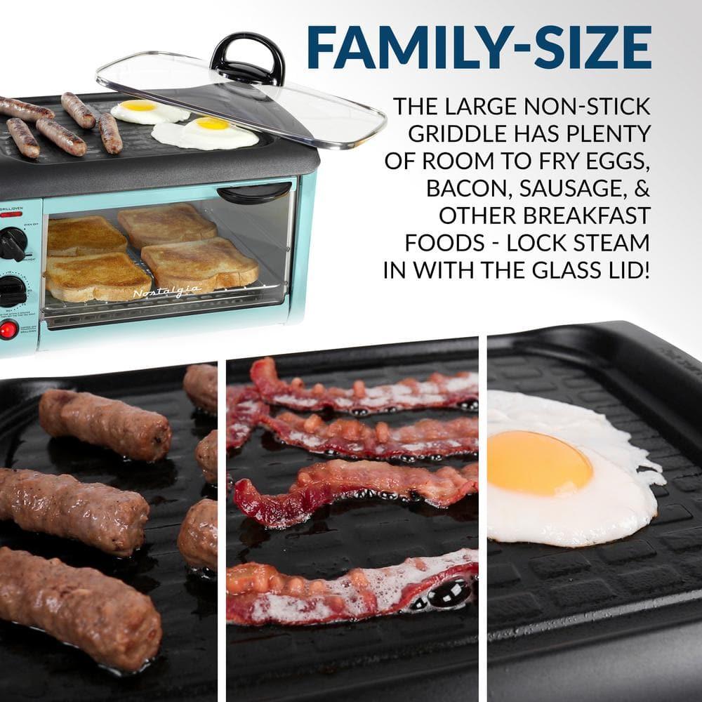 Nostalgia Retro 3-in-1 Family Size Electric Breakfast Station, Coffeemaker, Griddle, Toaster Oven, Aqua