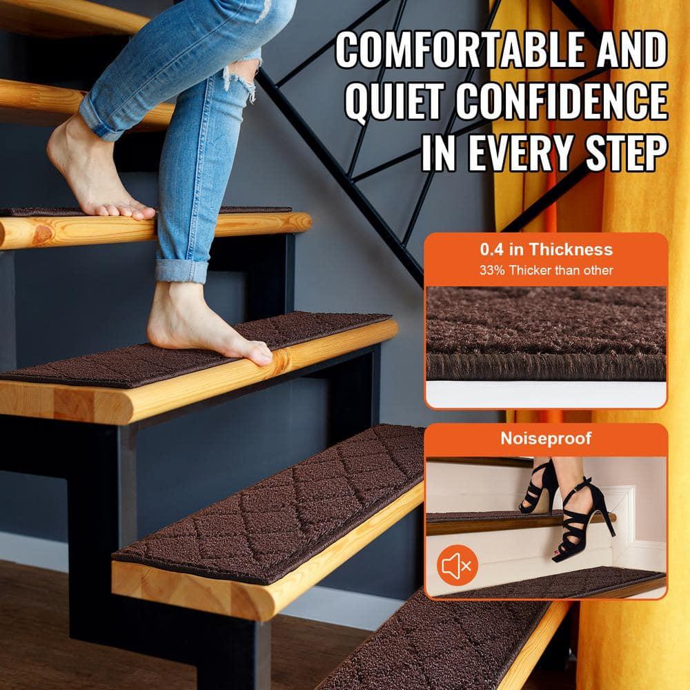 VEVOR Non-Slip Stair Treads, 9" x 28", Brown - 15 pcs, Indoor Carpet Runner for Wooden Steps with Soft Edging, Anti-Slip Stair Mats for Kids, Elders, and Dogs
