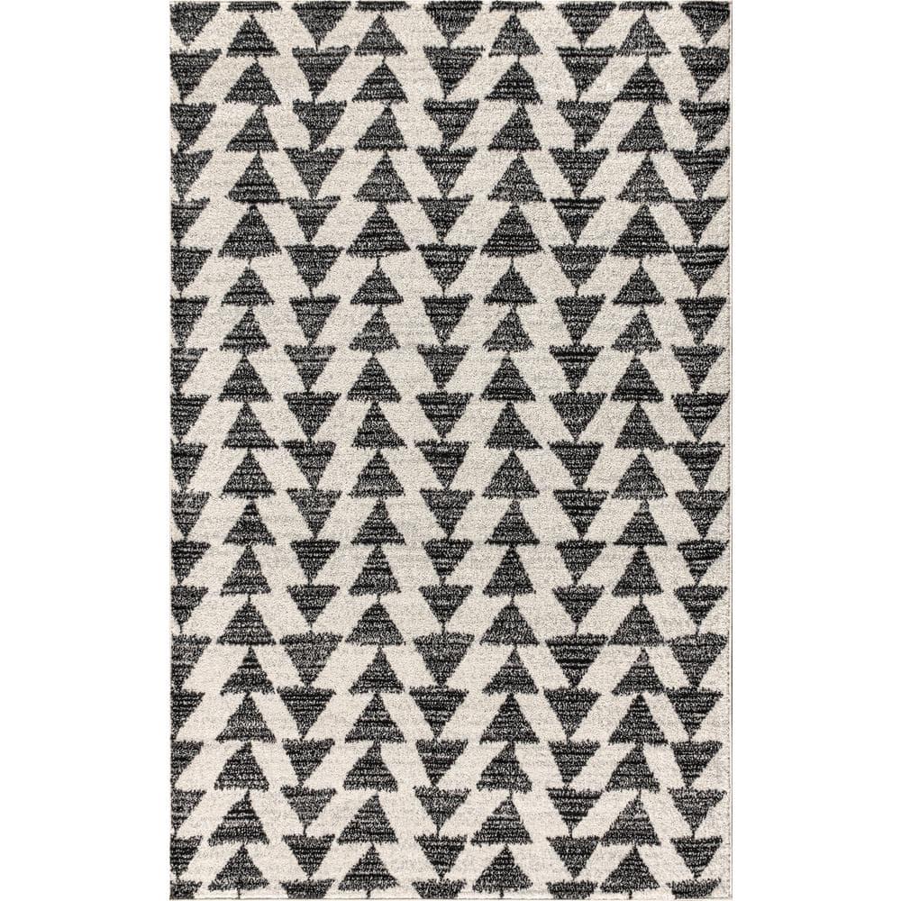 5'x8' Aisha Moroccan Triangle Geometric  Area Rug, Cream/Black - JONATHAN Y