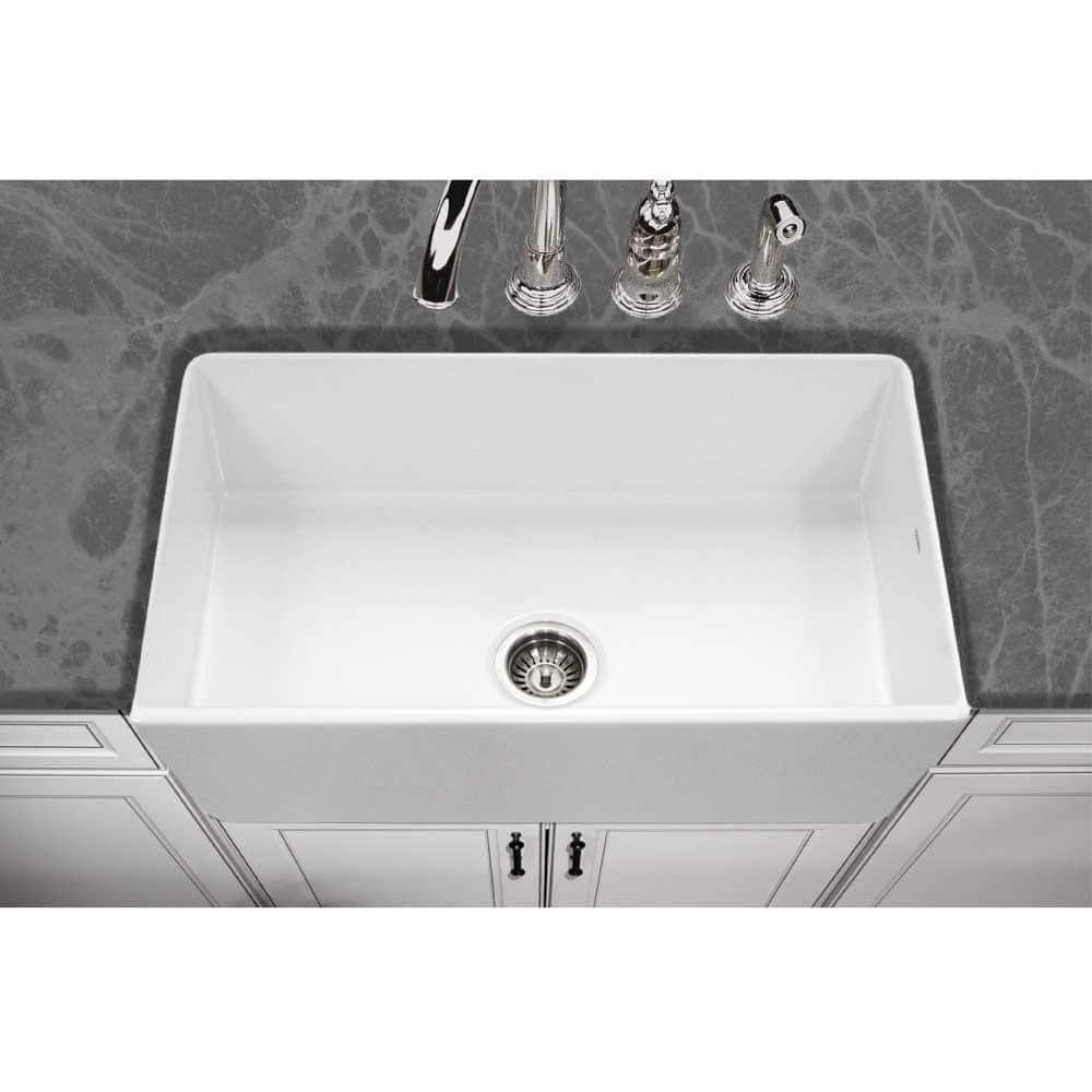33" Fireclay Kitchen Sink, Crestwood Farmhouse Sink, White Fireclay Kitchen sink, Single Bowl Apron Front, Plain Ceramic Farm sink
