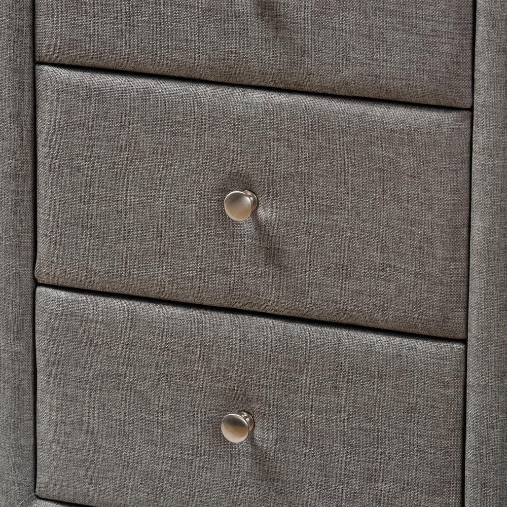 Tessa 3 Drawer Nightstand Gray - Baxton Studio: Contemporary Design, Chrome Knobs, Bedroom Storage
