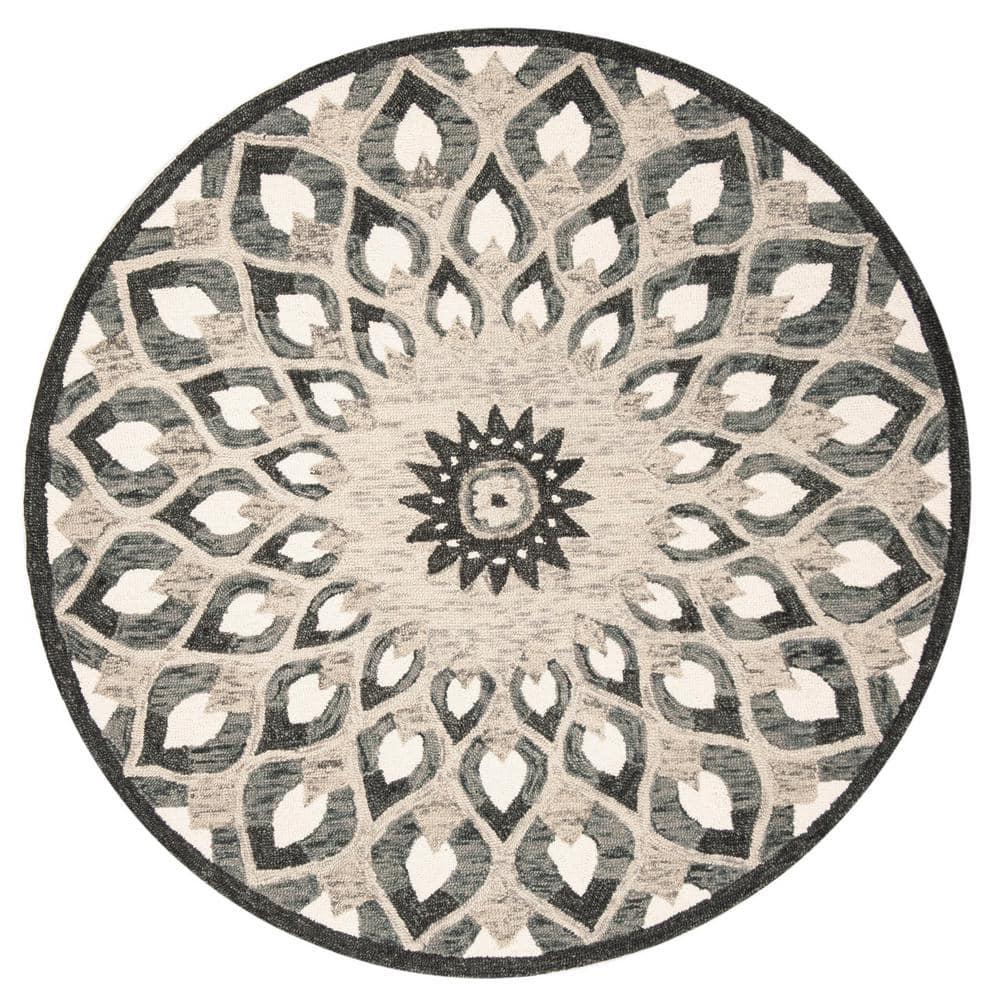 Novelty NOV603 Hand Tufted Area Rug - Charcoal/Ivory - 9' round - Safavieh.