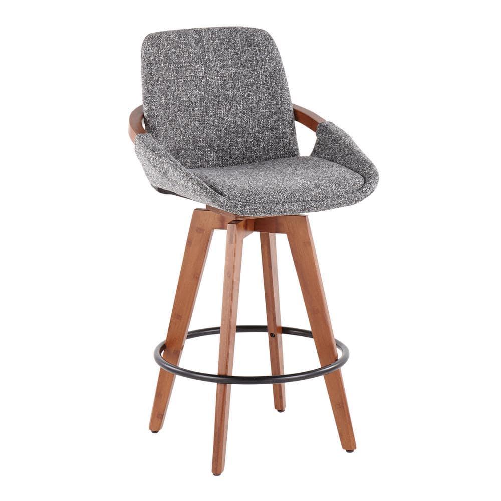 Cosmo Mid-Century Modern Counter Height Barstool Walnut/Gray: Swivel, Padded, Wood Legs - LumiSource