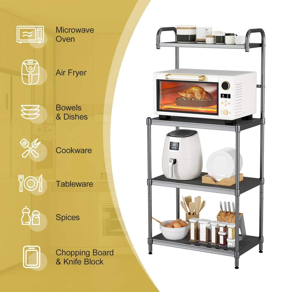 Costway 4-Tier Baker's Rack Microwave Oven Stand Shelves Kitchen Storage Rack Organizer Grey