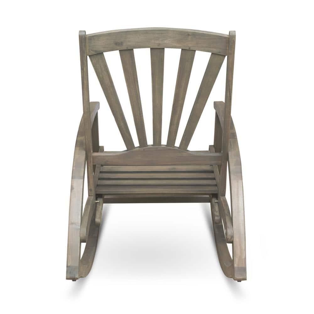 Noble House Sunview Outdoor Acacia Wood Rocking Chair with Footrest Gray