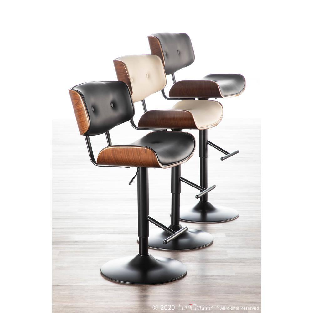 Lombardi Mid-Century Modern Adjustable Barstool in Walnut with Cream Faux Leather by LumiSource