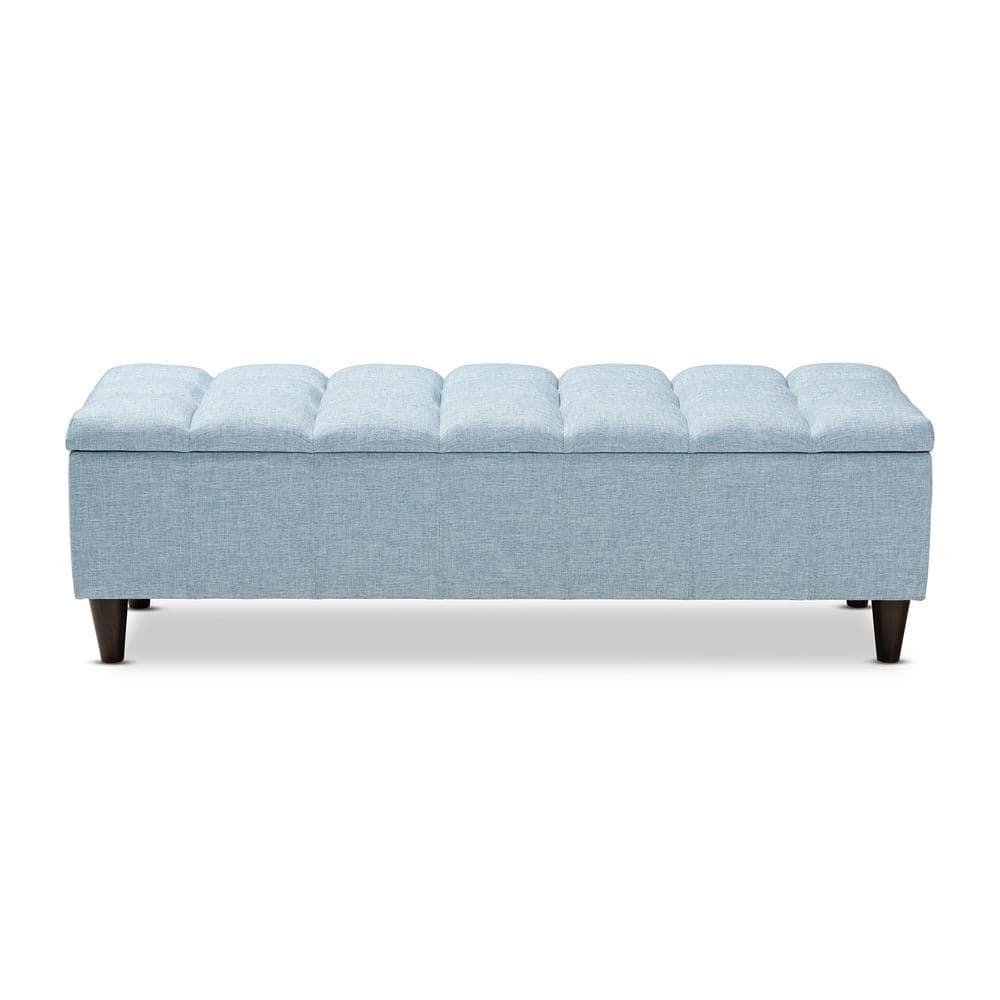 Brette Mid-Century Modern Light Blue Fabric Upholstered Wood Storage Bench Ottoman, Light Blue