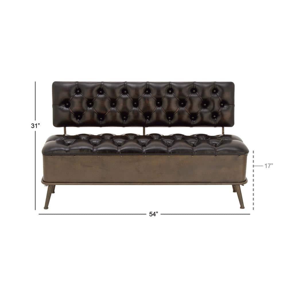 Williston Forge Black Metal Room Storage Bench with Tufted Faux Leather, 54" x 19" x 31"