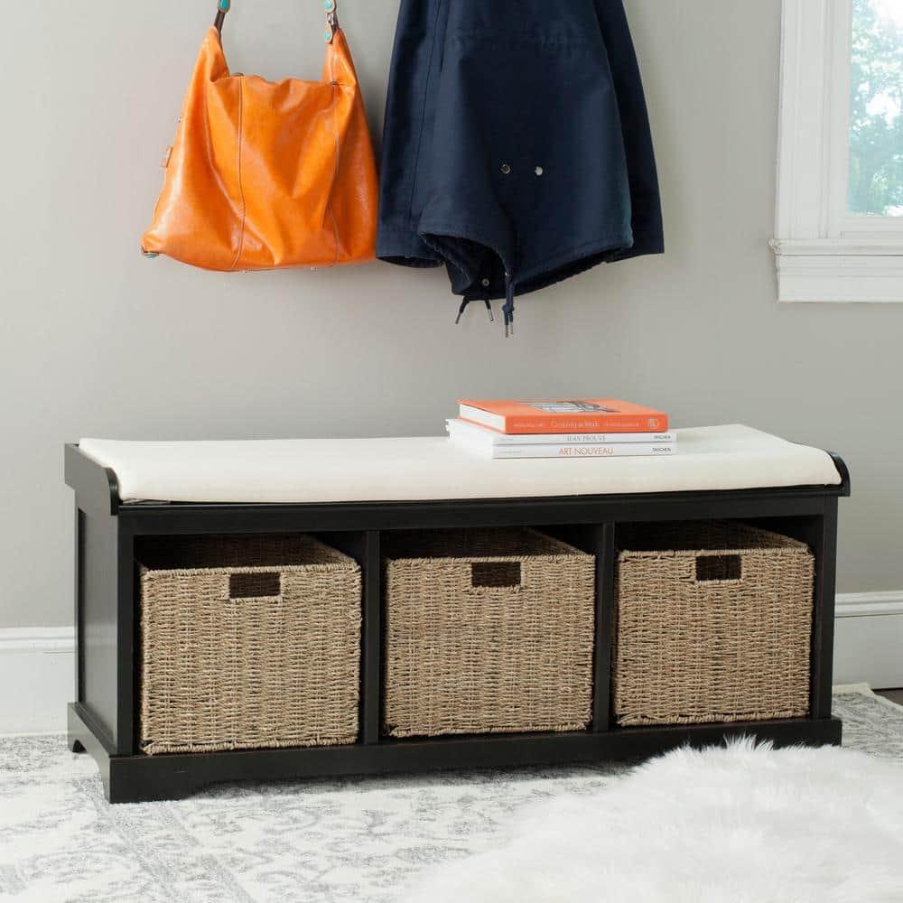 Lonan  Wicker Storage Bench - Black - Safavieh