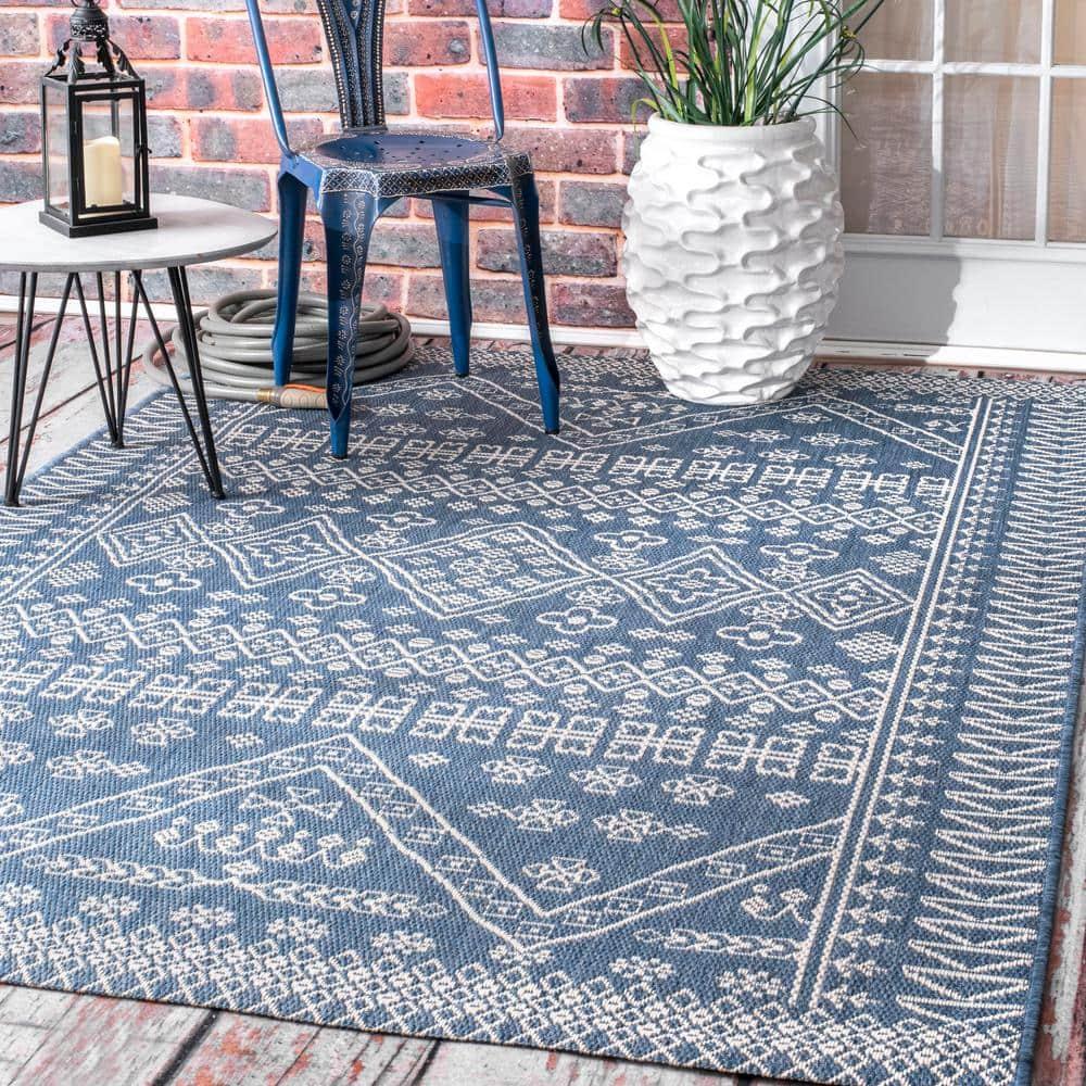 Nuloom Kandace Geometric 6x9 Indoor/Outdoor Area Rug for Living Room Patio Deck Front Porch Kitchen, Blue/Ivory