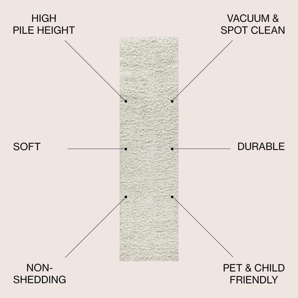 2'x8' Mercer Shag Plush Area Rug, Cream - JONATHAN Y