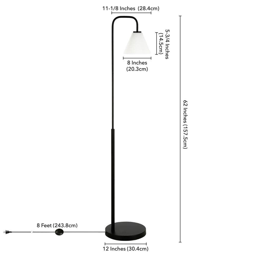Evelyn&Zoe Henderson Arc Floor Lamp with Glass Shade, Blackened Bronze/White Milk