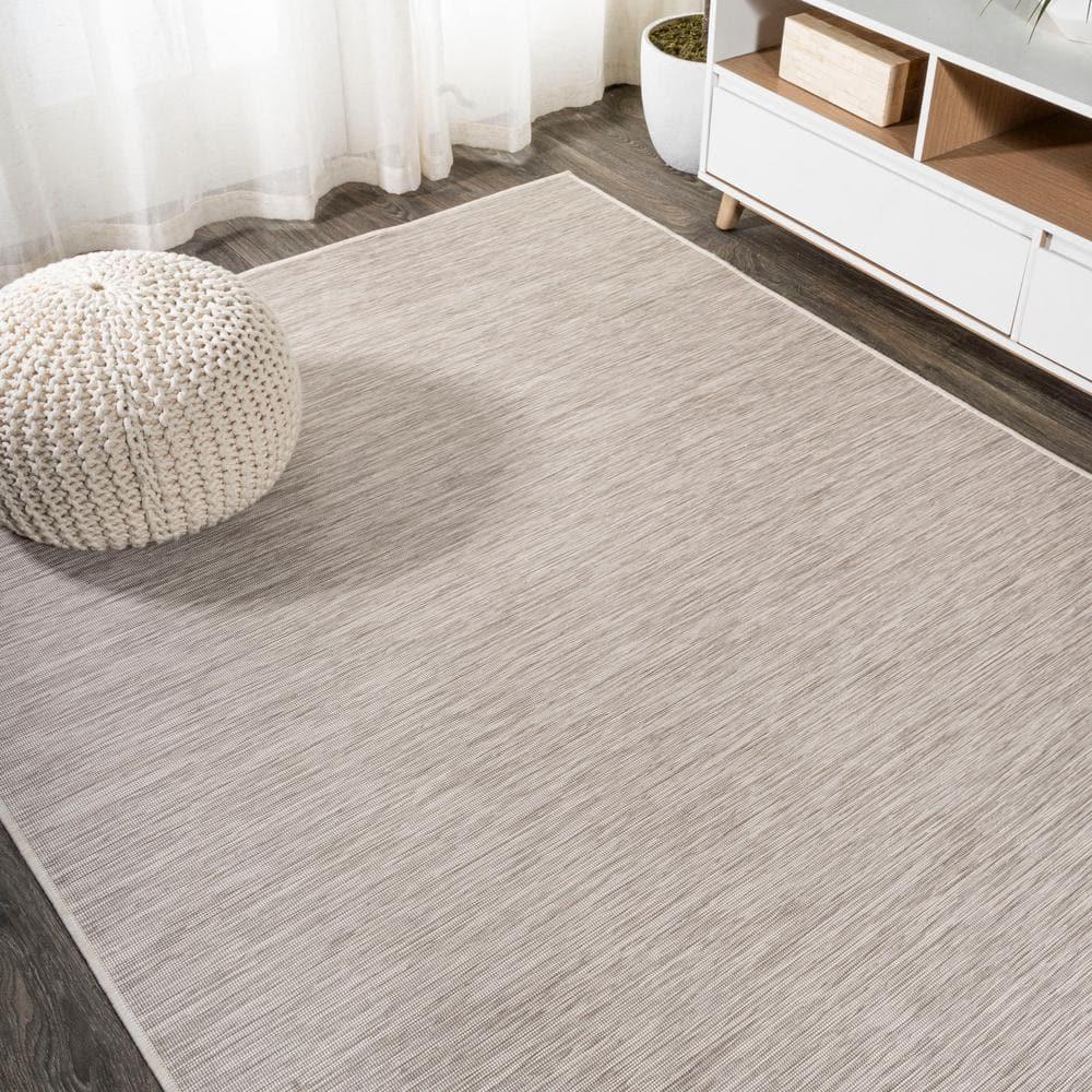 8'x10' Ethan Modern Flatweave Solid  Area Rug, Light Gray - JONATHAN Y