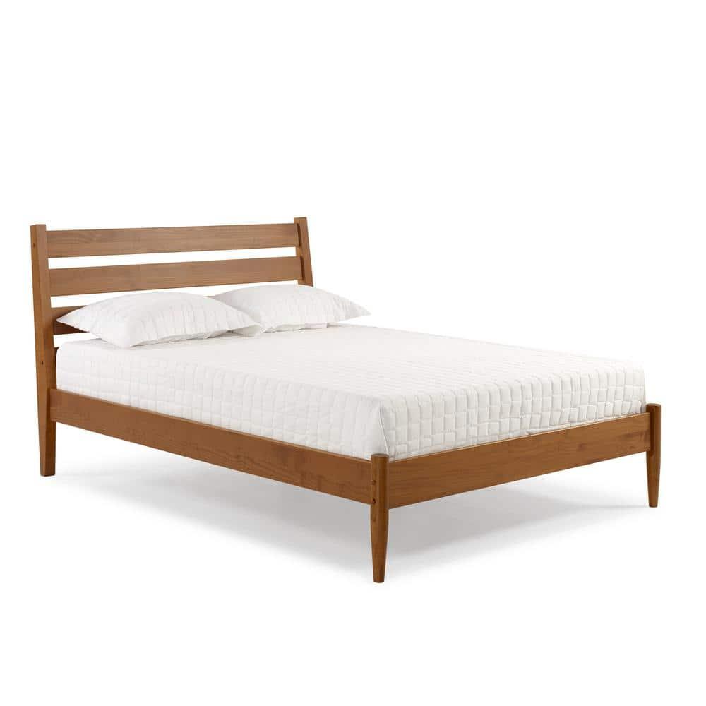 Camaflexi Mid Century Platform Bed Queen Size Solid Wood Bed Frame, Castanho 100% Solid Wood
