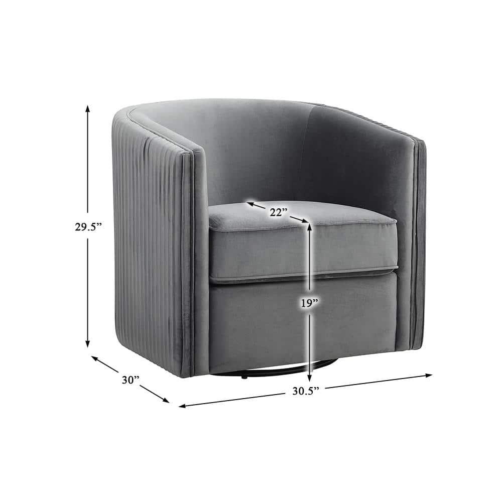 Lexicon Cecily Traditional Velvet Swivel Accent Chair with Tuxedo Arm in Gray