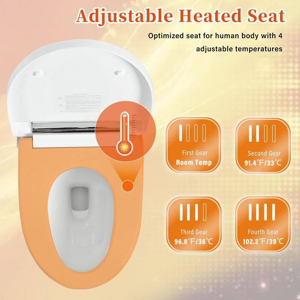 Elongated Smart Toilet Bidet with Auto Flush, Heated Seat, Seating Sensor, Foot Induction Flush