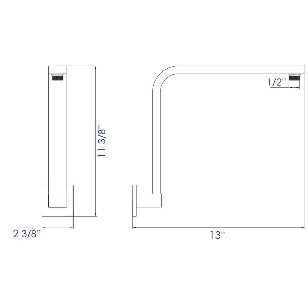 12" Square Raised Wall Mounted Shower Arm