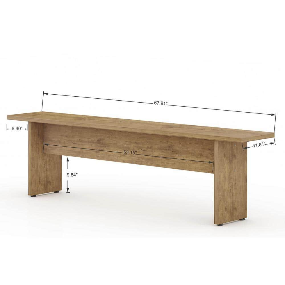 67.91" Nomad Dining Bench Natural - Manhattan Comfort: Rustic Farmhouse Style, Seats 2