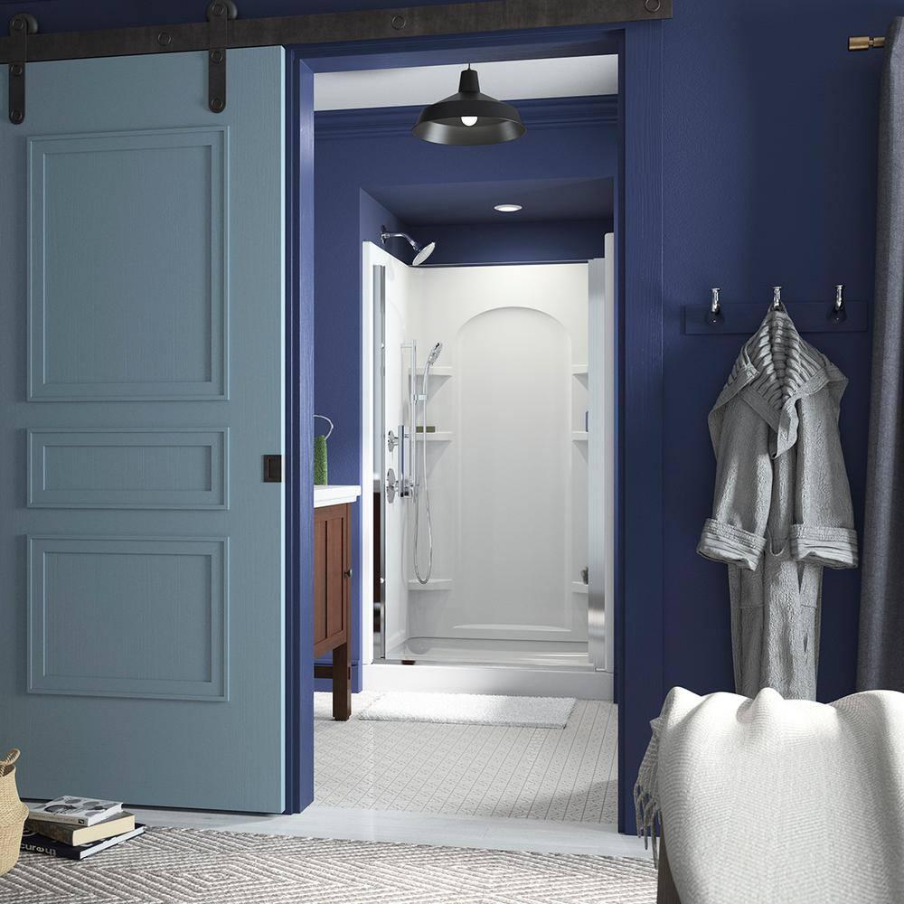 Ensemble Curve 34 in. x 42 in. x 77 in. Shower Wall and Base Kit with Center Drain in White