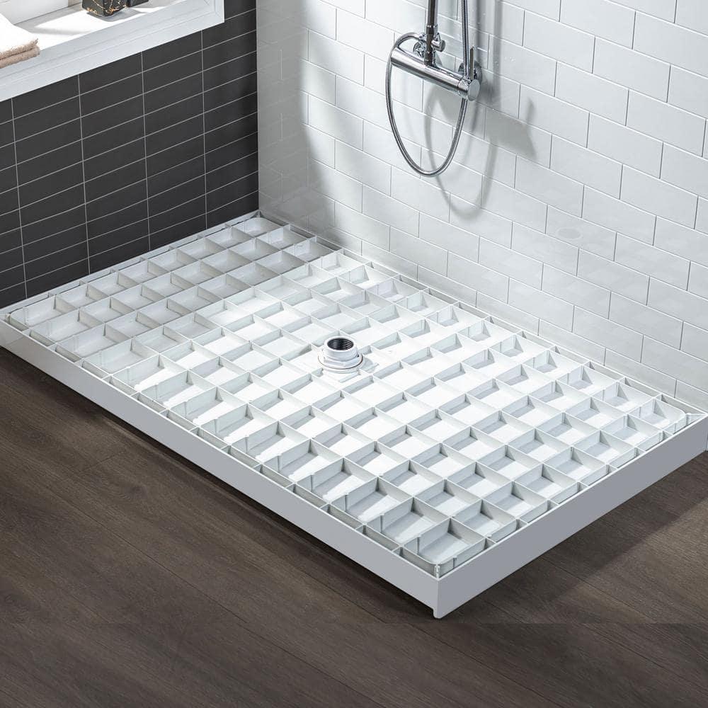 60" x 36" Solid Surface Single Threshold Shower Pan Base with Drain Assembly & Drain Cover Included, Non-Slip